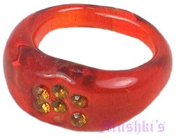 Md. Coral Glass Ring With Rhine Stone - click here for large view