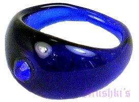 Blue Glass Rhine Stone Ring - click here for large view