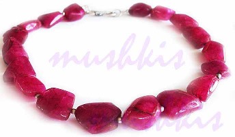 Single Row Pink aventurine Gem Stone Necklace - click here for large view