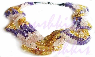 Five Row Multy faceted  Gem Stone Necklace - click here for large view