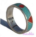 Gemstone powder enamel silver finger ring - click here for large view