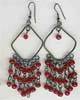 Wire Square Filgree Red Beaded Earring - click here for large view