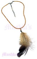Topaz Seed Beaded Feather Necklace - click here for large view