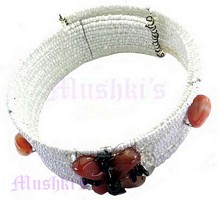 Multy Row White Beaded  With Agate,Uncut Necklace - click here for large view