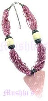 Multy Row Pink Beaded Pendant Necklace - click here for large view