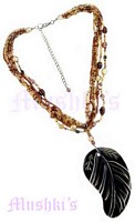Multy Row Brown Beaded Pendant Necklace - click here for large view