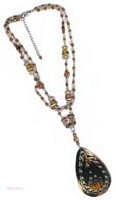Double Row Brown Beaded Pendant Necklace - click here for large view