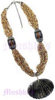 Multy Row Topaz Seed Beaded Pendant Necklace - click here for large view