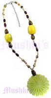 Yellow Beaded Pendant Necklace - click here for large view
