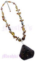 Tonal Topaz Beaded Wooden Pendant  Necklace - click here for large view
