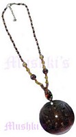 Tonal Topaz Beaded Wooden Pendant Necklace - click here for large view