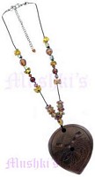 Topaz Beaded Wooden Pendant Necklace - click here for large view