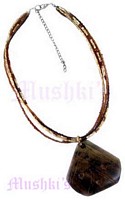 Tonal Topaz Seed Beaded Wooden Pendant Necklace - click here for large view