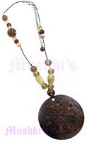 Tonal Beaded Wooden Pendant Necklace - click here for large view