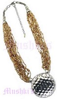 Multy Row Topaz Seed Beadec Brass Pendant Necklace - click here for large view