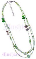 Three Row Tonal Green Beaded Necklace - click here for large view