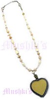 Ivory Beaded Heart Pendant Necklace - click here for large view