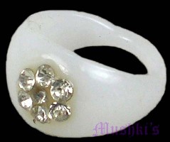 White Glass Rhine Stone Ring - click here for large view