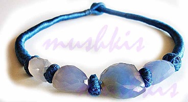 Single Row Blue Onyx Gem Stone Necklace - click here for large view