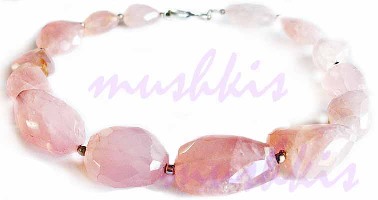 Single Row Rose Quartz Gem Stone Necklace - click here for large view