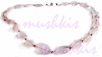 Single Row Rose Quartz Gem Stone Necklace - click here for large view