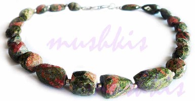 Single Row Picture Jasper  Gem Stone Necklace - click here for large view