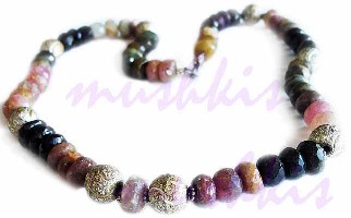 Single Row  Tourmuline  Gem Stone Necklace - click here for large view