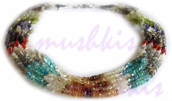 Five Row Multy faceted  Gem Stone Necklace - click here for large view