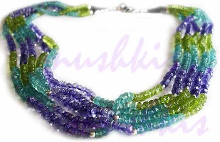 Five Row Multy faceted  Gem Stone Necklace - click here for large view