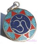 Gemstone enamel silver pendant - click here for large view