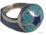 Gemstone powder enamel silver finger ring - click here for large view