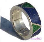 Gemstone powder enamel silver finger ring - click here for large view
