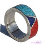 Gemstone powder enamel silver finger ring - click here for large view
