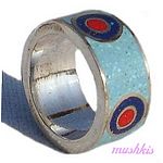 Gemstone powder enamel silver finger ring - click here for large view