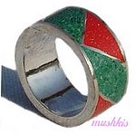 Gemstone powder enamel silver finger ring - click here for large view