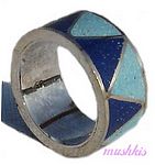 Gemstone powder enamel silver finger ring - click here for large view