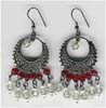 Garnet,White,Crystal Beaded Filigree Earring - click here for large view