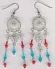 Turq,Red Beaded Filigree Earring - click here for large view