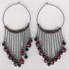 Multy Row Garnet,Black Beaded Hoop Earring - click here for large view