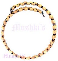 Three Row Natural Brown Wood Beaded Coil Choker - click here for large view