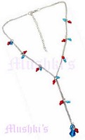 Turq,Red Beaded Y Necklace - click here for large view