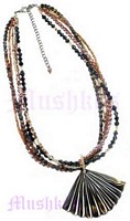 Multy Row Brown Beaded Pendant Necklace - click here for large view