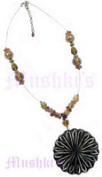 Brown Beaded Pendant Necklace - click here for large view