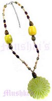 Yellow Beaded Pendant Necklace - click here for large view