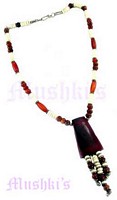 Bone,Horn Beaded Pendant Necklace - click here for large view