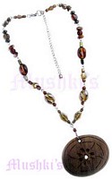 Tonal Topaz Beaded Wooden Pendant Necklace - click here for large view