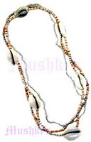 Three Row Wood Shell Beaded Necklace - click here for large view